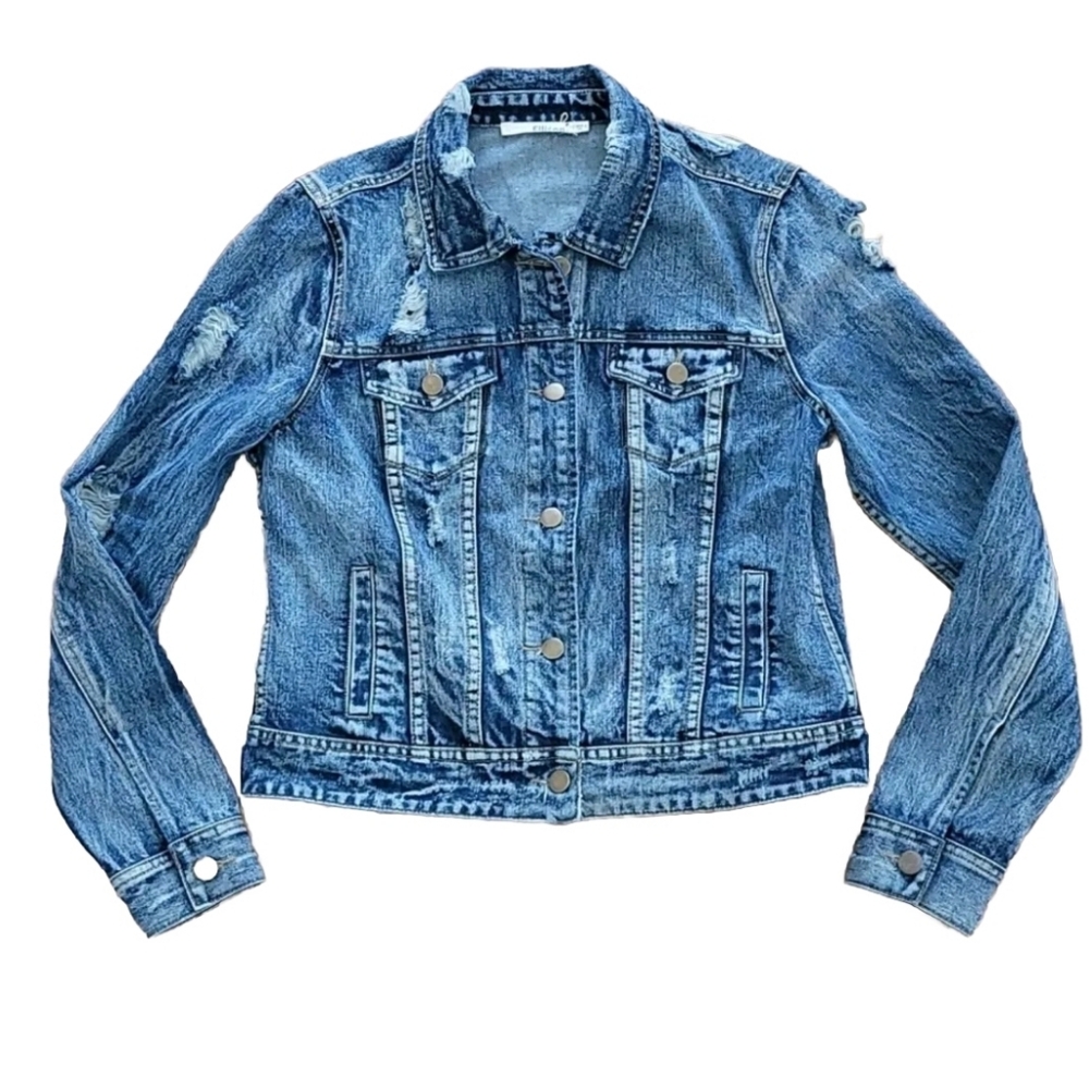 Ellison Jean Jacket Distressed Destroyed Denim Blue Classic Size Small